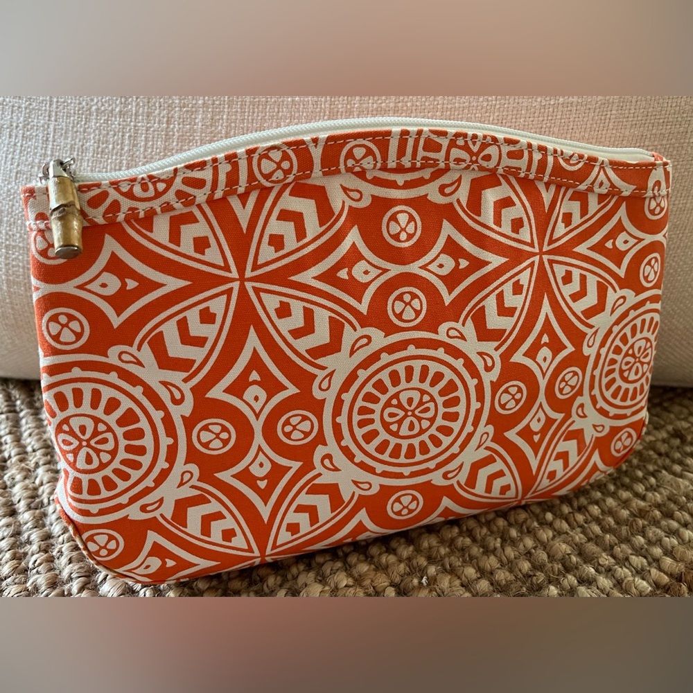 Donna Dixon “Cynthia” Orange Medallion Clutch, Pouch or Cosmetic Bag.